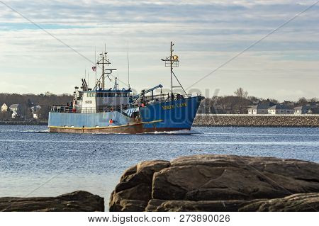 New Bedford, Massachusetts, Usa - December 13, 2018: Commercial Fishing Vessel North Cape Approaches