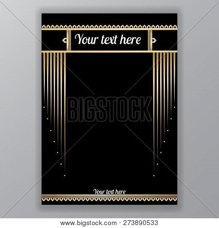 Art Deco Page Template, Gatsby Style For Web And Print, Circles Pattern With Golden Lines. Modern De
