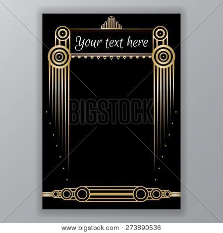 Art Deco Page Template, Gatsby Style For Web And Print, Circles Pattern With Golden Lines. Modern De