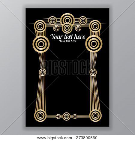 Art Deco Page Template, Gatsby Style For Web And Print, Circles Pattern With Golden Lines. Modern De
