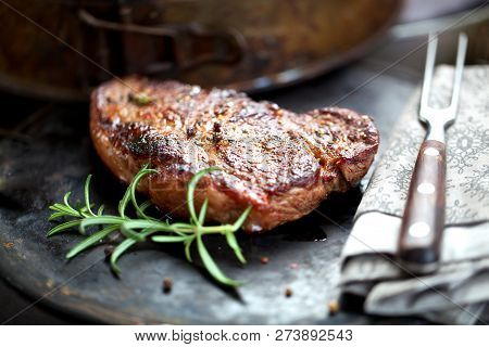 Fresh Juicy Medium Rare Beef Grillsteak. Barbecue Meat Close Up.