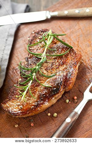 Fresh Juicy Medium Rare Beef Grillsteak. Barbecue Meat Close Up.
