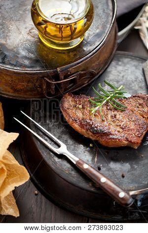 Fresh Juicy Medium Rare Beef Grillsteak. Barbecue Meat Close Up.