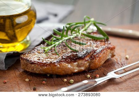 Fresh Juicy Medium Rare Beef Grillsteak. Barbecue Meat Close Up.