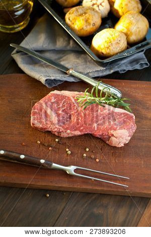 Fresh Juicy Medium Rare Beef Grillsteak. Barbecue Meat Close Up.