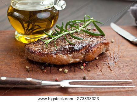 Fresh Juicy Medium Rare Beef Grillsteak. Barbecue Meat Close Up.