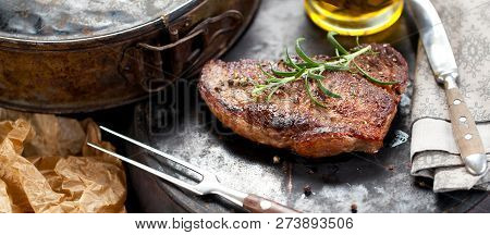 Fresh Juicy Medium Rare Beef Grillsteak. Barbecue Meat Close Up.