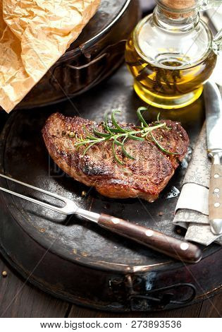 Fresh Juicy Medium Rare Beef Grillsteak. Barbecue Meat Close Up.
