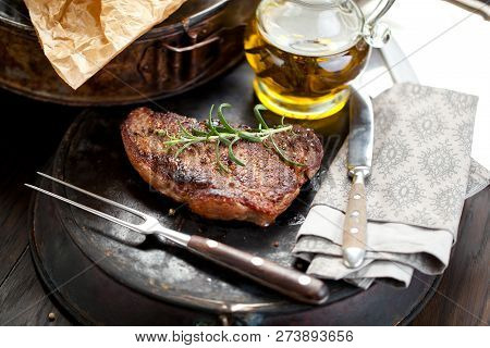 Fresh Juicy Medium Rare Beef Grillsteak. Barbecue Meat Close Up.
