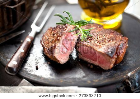 Fresh Juicy Medium Rare Beef Grillsteak. Barbecue Meat Close Up.