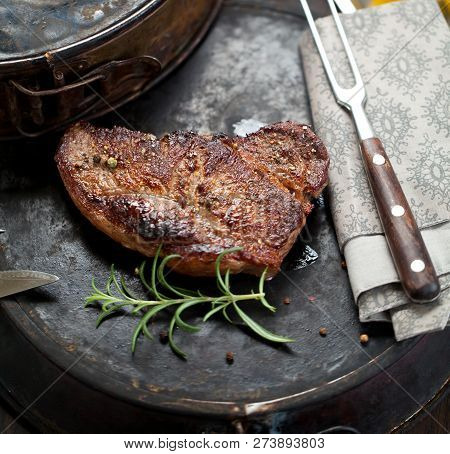 Fresh Juicy Medium Rare Beef Grillsteak. Barbecue Meat Close Up.