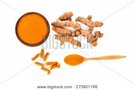 Top View Of Turmeric  Isolated On White Background.