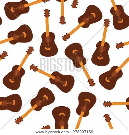 Guitars Seamless Vector Pattern On A Green Background. Music Instrument Design Repeating Tile. Illus