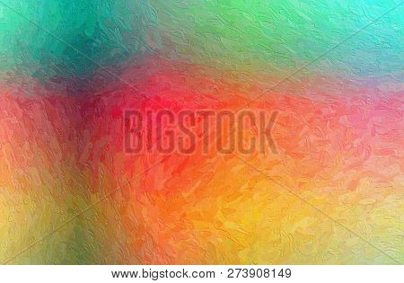 Abstract Illustration Of Yellow, Red, Green And Blue Impasto With Large Brush Strokes Background