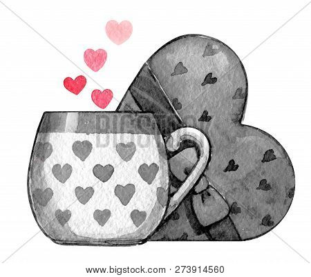 Present Valentine's Day Cup Box Of Chocolates Watercolor