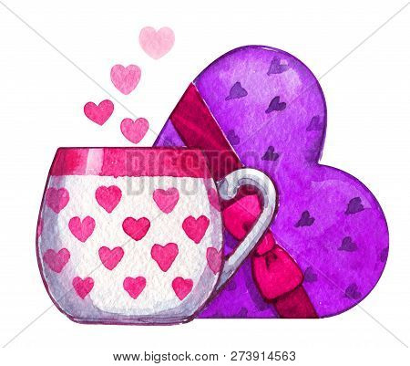 Valentines Day Love Tea Candy Hearts Watercolor