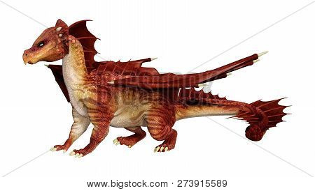 3D Rendering Fairy Tale Dragon On White