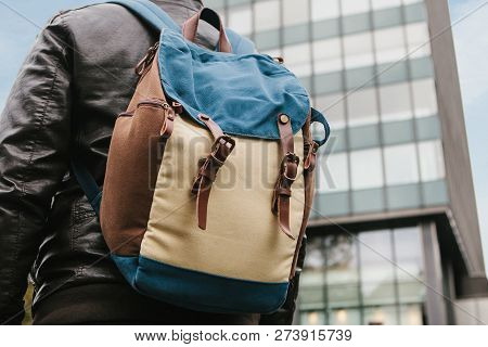 A Tourist With A Backpack Or A Guy Arrived To Check Into Apartments Or Watch Sights In A Big City Or