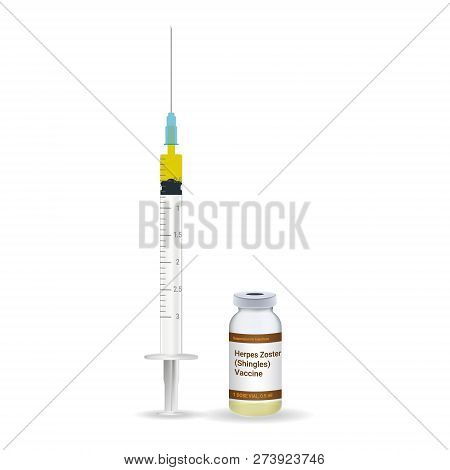 Immunization, Shingles Vaccine Plastic Medical Syringe With Needle And Vial Isolated On A White Back