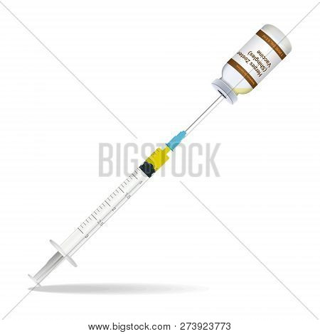 Immunization, Shingles Vaccine Syringe Contain Some Injection And Injection Bottle Isolated On A Whi
