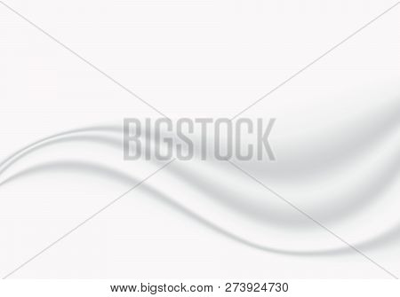 Abstract White Cloth Smooth Soft Wave With Copy Space Background And Texture. Vector Illustration