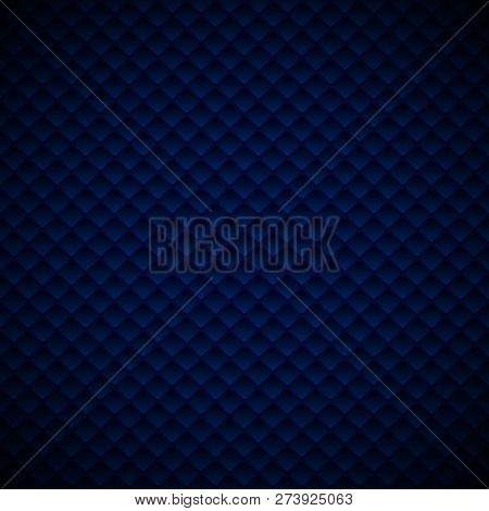 Abstract Luxury Blue Geometric Squares Pattern Design On Dark Background.  Luxurious Texture. Carbon