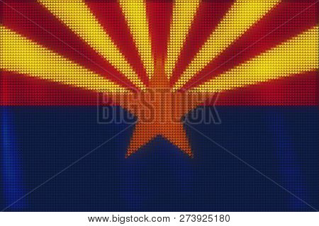 Mosaic Heart Tiles Painting Of Arizona Flag Blown In The Wind, Love State Patriotic Concept.