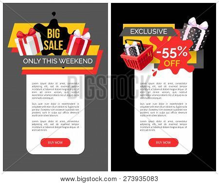 Presents And Gifts In Shopping Basket, Promotion And Clearance Of Shops, Sale Goods. Exclusive Produ