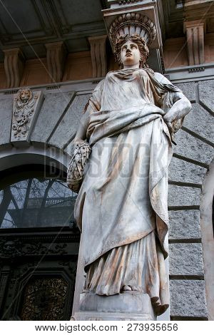 Budapest Building. Statue Detail From Andrassy Street, Hungary.