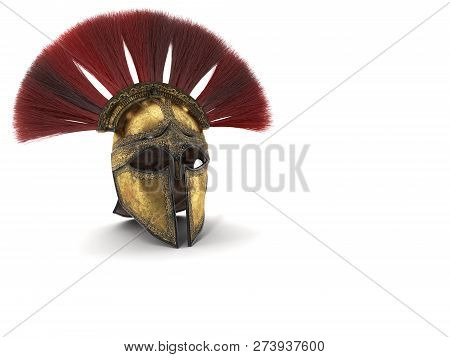 Spartan Helmet With Red Plumage . 3d Illustration