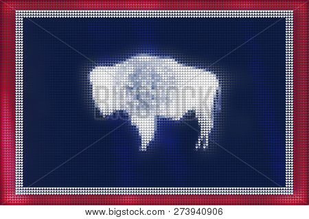 Mosaic Heart Tiles Painting Of Wyoming Flag Blown In The Wind, Love State Patriotic Concept.
