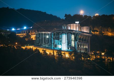 Tbilisi, Georgia - November 11, 2018: Night View Of Complex Of Buildings, Residence In Sololaki Ridg