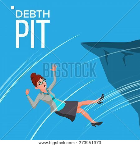 Falling Scared Business Woman Vector Falls From The Edge Of The Mountain Edge Crisis, Bankruptcy, De