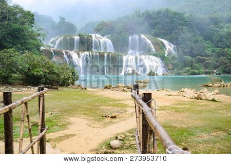 Ban Gioc Waterfall Or Detian Falls, Vietnam's Best-known Waterfall Located In Cao Bang Border With C