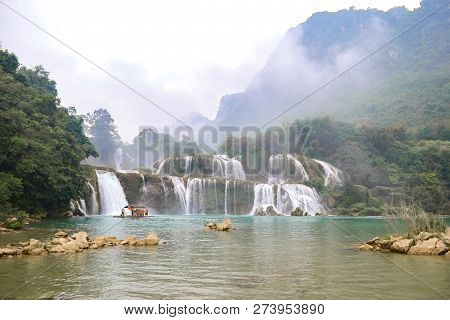 Ban Gioc Waterfall Or Detian Falls, Vietnam's Best-known Waterfall Located In Cao Bang Border With C