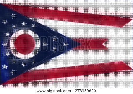 Mosaic Heart Tiles Painting Of Ohio Flag Blown In The Wind, Love State Patriotic Concept.