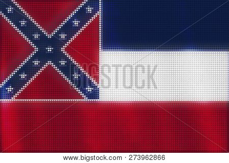Mosaic Heart Tiles Painting Of Mississippi Flag Blown In The Wind, Love State Patriotic Concept.