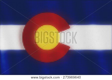 Mosaic Heart Tiles Painting Of Colorado Flag Blown In The Wind, Love State Patriotic Concept.