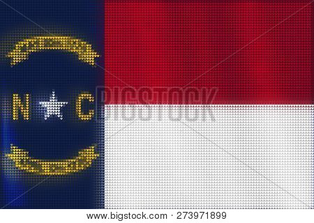 Mosaic Heart Tiles Painting Of North Carolina Flag Blown In The Wind, Love State Patriotic Concept.