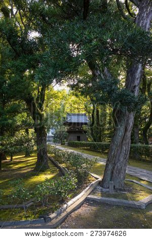 Fukuoka, Japan- November 20, 2018: Path to the historical Shofokuji temple, the first zen temple in Japan 