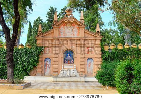 Fountain In Gardens Of Murillo In Seville City, Andalusia Region, Spain