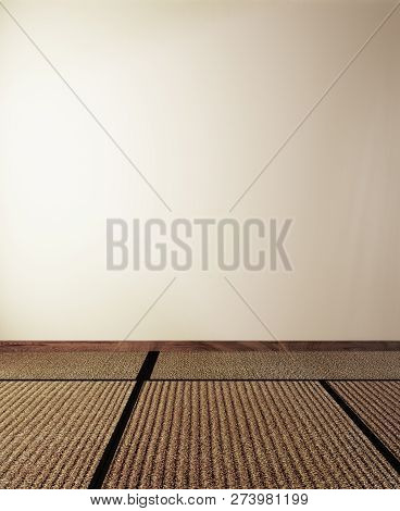 Tatami Mat Floor On Empty Wall Background. 3d Rendering - Illustration