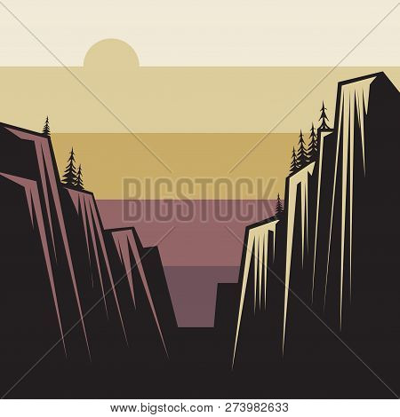 Mountains Ranges Abstract Color Ladscape, Vector Illustration