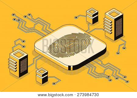 Digital Security Access With Biometrics Data Isometric Vector Concept With Fingerprint Sensor Or Sca