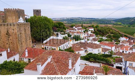 Panorama Of The  Old City Obidos, Portugal