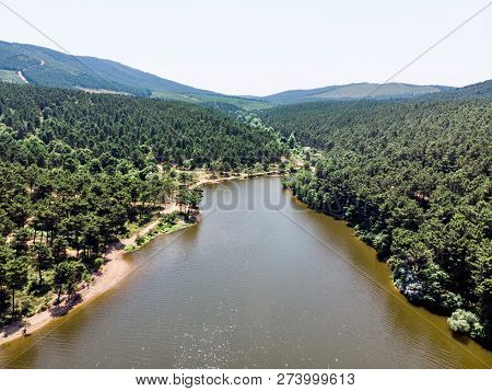 Aerial Drone View Of Aydos Forest Lake In Istanbul