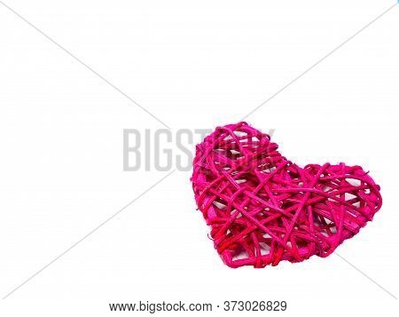 Red Heart Shaped Rattan, Isolated On White Background, Directly Above, Copy Space