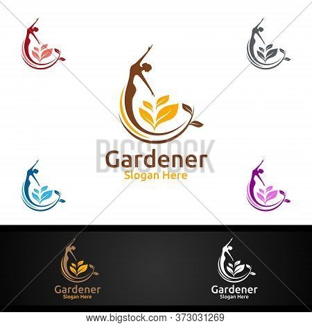 Fairy Gardener Logo With Green Garden Environment Or Botanical Agriculture Design Illustration