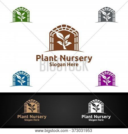 Plant Nursery Gardener Logo With Green Garden Environment Or Botanical Agriculture Design Illustrati