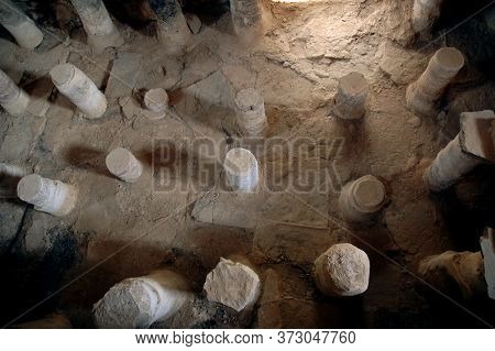 Ruins Of A Roman Underfloor Heating System In A Room Called A Caldarium In Masada, Israel